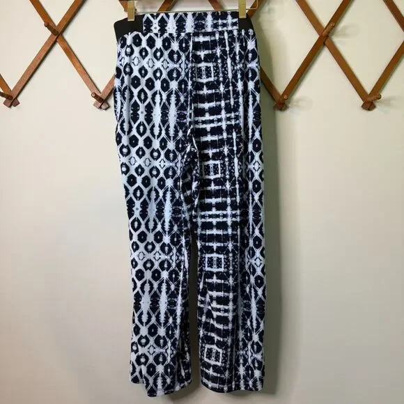 INC International Concepts Navy‎ Tie Dye Wide Leg Cropped Palazzo Pants Medium - Picture 2 of 9